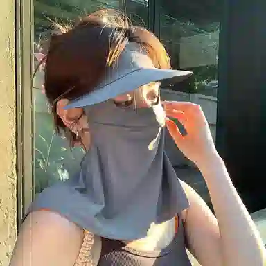优幽兰 大帽檐遮阳户外出游全脸防紫外线透气脸基尼帽子一体护颈口罩骑行开车 聚酯纤维 防晒面罩 女款