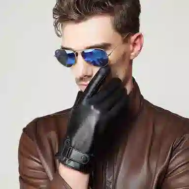 优幽兰 休闲 摩托车真皮 防风防寒可触屏加绒加厚摩托车骑车旅游 防滑耐磨保暖学生 手套 男款