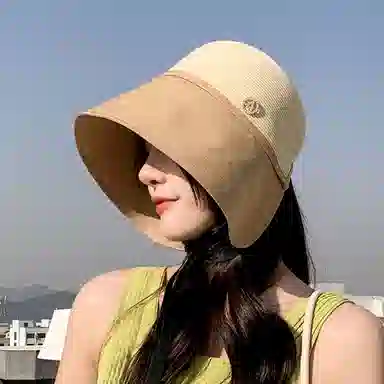 优幽兰 时尚潮流拼接设计感夏季出游防紫外线大檐显脸小水桶文艺开叉小众时尚百搭遮阳 草编 防晒帽 女款