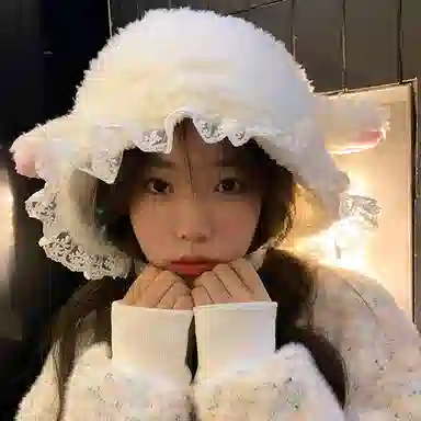 优幽兰 日系软萌可爱秋冬季时尚百搭加厚保暖蕾丝毛绒帽小众设计感甜美少女心防风防寒护耳帽显脸小 聚酯纤维 绒线帽 女款