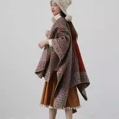 优幽兰 秋冬季百搭时尚斗篷针织简约潮 多用途披风防风防寒保暖民族风旅行穿搭 披肩 女款