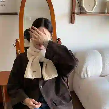 优幽兰 韩系文艺氛围感纯色针织加厚保暖女高中生秋冬季时尚百搭高级感防寒简约休闲潮流穿搭 绒线围巾 女款