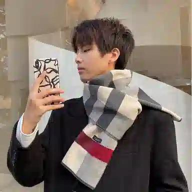 优幽兰 秋冬季经典格子撞色设计感学生百搭时尚防风防寒仿羊绒护脖子韩系高级感围脖脖套 绒线围巾 男女同款情侣款