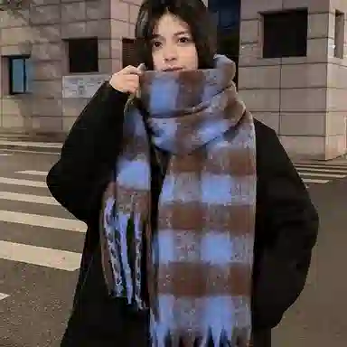 优幽兰 蓬松两用保暖加厚小众 绒线围巾 男女同款情侣款