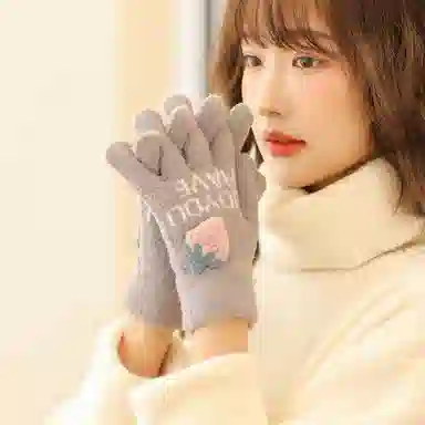 优幽兰 加绒保暖防寒触屏防滑耐磨设计感小众可爱保暖五指分指学生通勤便携 旅行闺蜜穿搭 绒线手套 女款
