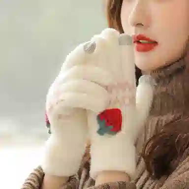 优幽兰 加绒保暖防寒触屏防滑耐磨设计感小众可爱保暖五指分指学生通勤便携 旅行闺蜜穿搭 绒线手套 女款