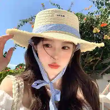 优幽兰 法式甜美平顶系带夏季时尚潮流高级感海边度假遮阳大檐显脸小沙滩太阳街拍 草编 防晒帽 女款