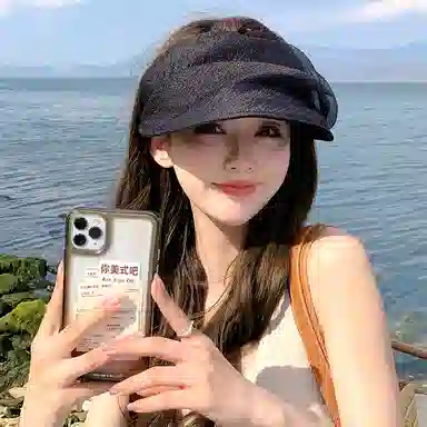 优幽兰 时尚潮流设计感网纱褶皱空顶帽夏季透气防紫外线太阳帽显脸小百搭高级感遮阳帽发箍 锦纶 防晒帽 女款