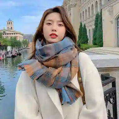 优幽兰 高中生韩版 仿羊绒长款双面拼色防风防寒外搭保暖甜美可爱气 绒线围巾 女款