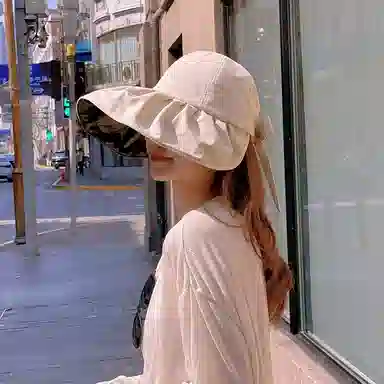 优幽兰 遮阳帽大头围实用时尚韩版纯色显脸小防紫外线骑车盆帽宽檐太阳帽 聚酯纤维 渔夫帽 女款