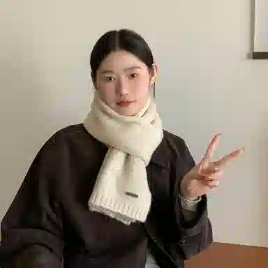 优幽兰 韩系文艺氛围感纯色针织加厚保暖女高中生秋冬季时尚百搭高级感防寒简约休闲潮流穿搭 绒线围巾 女款