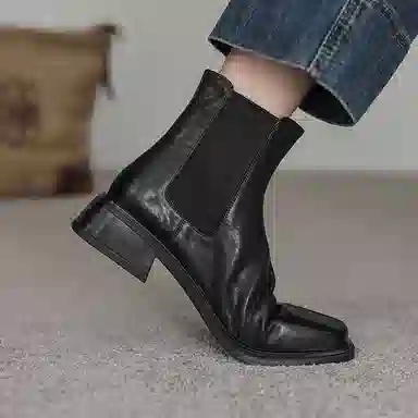 五九丹七 头层牛皮 潮流时尚百搭好看 短筒 切尔西靴 女款