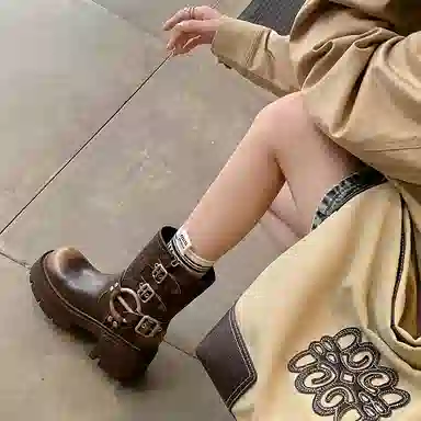 牛皮 圆头擦色金属厚底潮流简约复古百搭 短靴 女款