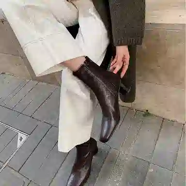 复古粗跟圆头瘦瘦靴经典时尚百搭舒适 短靴 女款