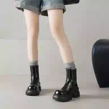 五九丹七 牛皮 潮流网红风百搭 厚底短靴 短筒 切尔西靴 女