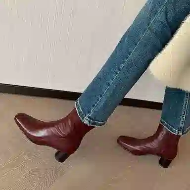 复古粗跟圆头瘦瘦靴经典时尚百搭舒适 短靴 女款