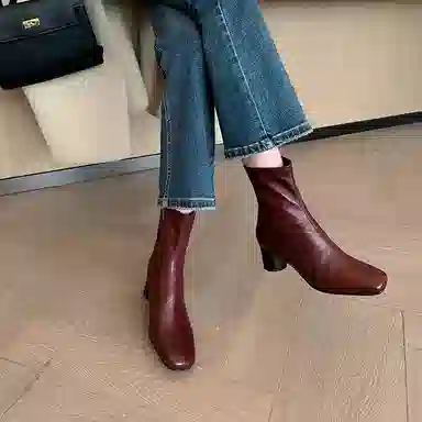 复古粗跟圆头瘦瘦靴经典时尚百搭舒适 短靴 女款