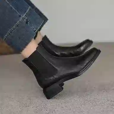 五九丹七 头层牛皮 潮流时尚百搭好看 短筒 切尔西靴 女款