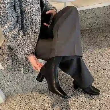 复古粗跟圆头瘦瘦靴经典时尚百搭舒适 短靴 女款