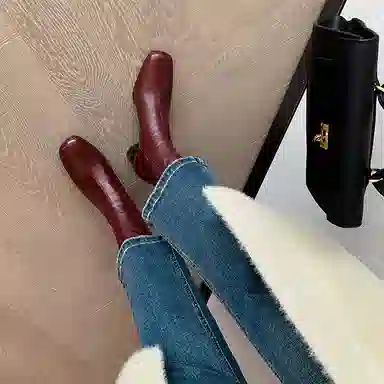 复古粗跟圆头瘦瘦靴经典时尚百搭舒适 短靴 女款