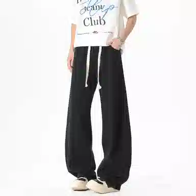 加菲猫家族 美式高街松紧系带中腰复古水洗宽松做旧阔腿垂感舒适休闲百搭牛仔裤 男女同款