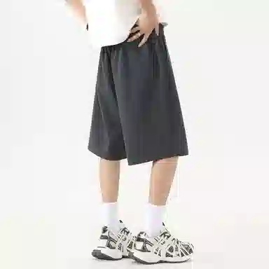 加菲猫家族 美式纯色简约烧花设计宽松舒适直筒垂感学院风日常通勤户外运动跑步篮球百搭系带调节中腰休闲短裤 男女同款