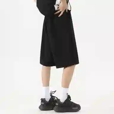 加菲猫家族 美式纯色简约烧花设计宽松舒适直筒垂感学院风日常通勤户外运动跑步篮球百搭系带调节中腰休闲短裤 男女同款