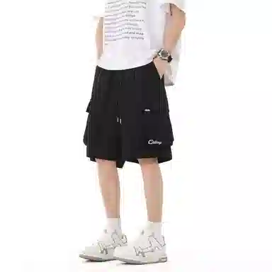 加菲猫家族 山系纯色简约字母设计印花宽松舒适轻薄透气户外运动百搭系带松紧腰五分休闲短裤 男女同款