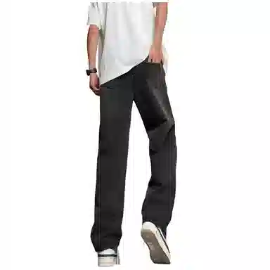 加菲猫家族 美式高街简约基础款复古水洗做旧宽松舒适休闲系带中腰校园学院风直筒垂感日常通勤百搭牛仔裤 男女同款