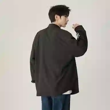 加菲猫家族 美式潮流时尚加菲猫卡通植物花卉印花百搭无性别主义落肩袖翻领衬衣叠穿春秋款日常通勤长袖少年感宽松上衣休闲外套衬衫 男女同款