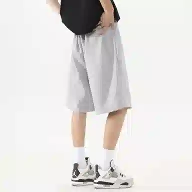 加菲猫家族 美式纯色简约烧花设计宽松舒适直筒垂感学院风日常通勤户外运动跑步篮球百搭系带调节中腰休闲短裤 男女同款