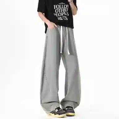 加菲猫家族 美式高街松紧系带中腰复古水洗宽松做旧阔腿垂感舒适休闲百搭牛仔裤 男女同款