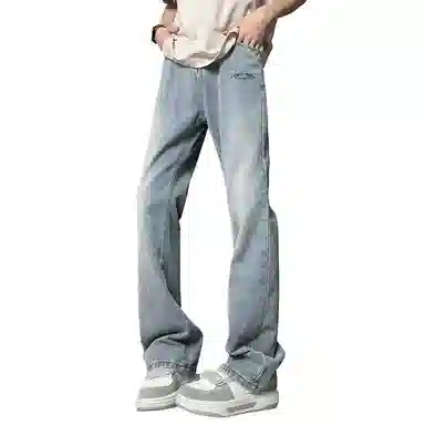 加菲猫家族 美式复古高街痞帅潮牌水洗做旧纯色基础款嘻哈宽松百搭长裤时尚简约舒适轻薄废土风微喇牛仔裤 男女同款