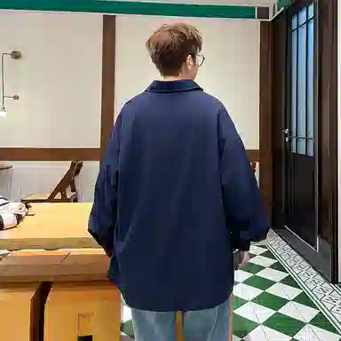 加菲猫家族 日系极简学生党清新风创意手写字母印花无性别主义干净少年感宽松舒适柔软透气速干叠穿外塔落肩长袖衬衫 男女同款
