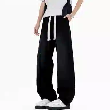 加菲猫家族 美式复古水洗做旧宽松休闲舒适直筒垂感日常时尚通勤高街百搭系带松紧中腰青春活力中性风牛仔裤 男女同款