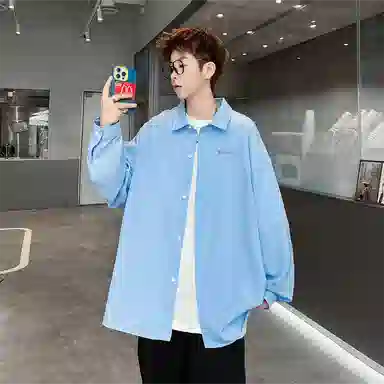 加菲猫家族 日系极简学生党清新风创意手写字母印花无性别主义干净少年感宽松舒适柔软透气速干叠穿外塔落肩长袖衬衫 男女同款