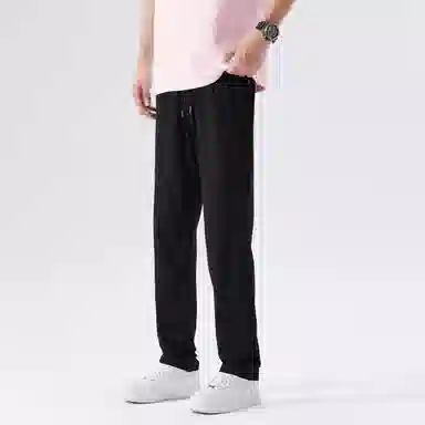 加菲猫家族 简约美式基础款纯色弹力直筒裤日常通勤柔软亲肤舒适百搭宽松垂感系带中腰休闲裤 男女同款