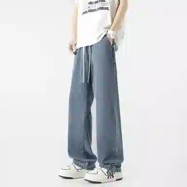 加菲猫家族 美式街头复古水洗做旧纯色简约舒适宽松直筒个性百搭垂坠感时尚痞帅嘻哈潮牌中性风青春活力牛仔裤 男女同款