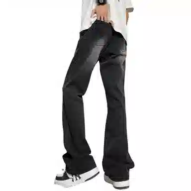 加菲猫家族 美式复古高街痞帅潮牌水洗做旧纯色基础款嘻哈宽松百搭长裤时尚简约舒适轻薄废土风微喇牛仔裤 男女同款