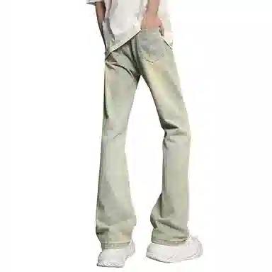 加菲猫家族 美式复古高街痞帅潮牌水洗做旧纯色基础款嘻哈宽松百搭长裤时尚简约舒适轻薄废土风微喇牛仔裤 男女同款