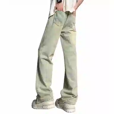 加菲猫家族 美式潮流高街复古水洗做旧直筒垂感高级感显高宽松舒适透气简约日常时尚百搭字母印花系带调节中腰牛仔裤 男女同款