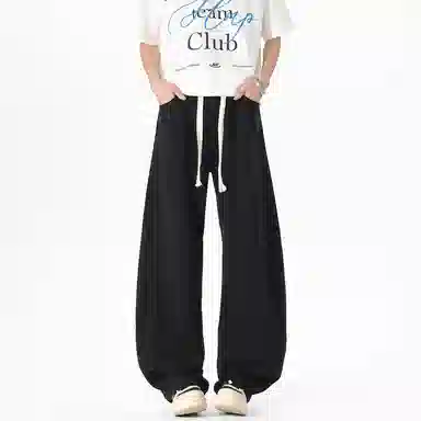 加菲猫家族 美式高街松紧系带中腰复古水洗宽松做旧阔腿垂感舒适休闲百搭牛仔裤 男女同款