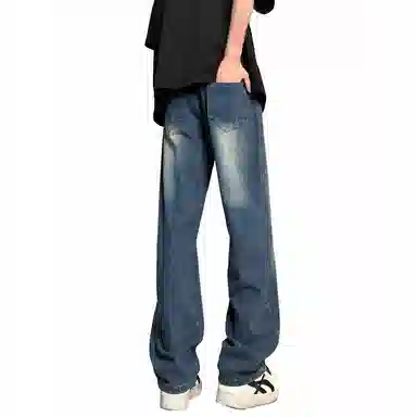 加菲猫家族 美式简约水洗做旧复古宽松舒适直筒垂感系带印花设计废土风时尚高街百搭透气中腰高级感牛仔裤 男女同款