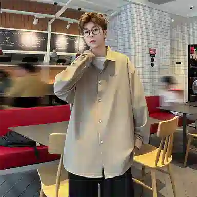 加菲猫家族 日系极简学生党清新风创意手写字母印花无性别主义干净少年感宽松舒适柔软透气速干叠穿外塔落肩长袖衬衫 男女同款