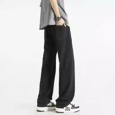 加菲猫家族 美式街头复古水洗做旧纯色简约舒适宽松直筒个性百搭垂坠感时尚痞帅嘻哈潮牌中性风青春活力牛仔裤 男女同款