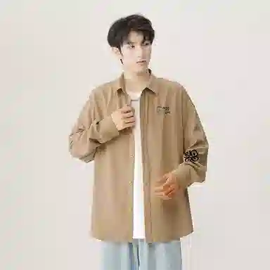 加菲猫家族 美式潮流时尚加菲猫卡通植物花卉印花百搭无性别主义落肩袖翻领衬衣叠穿春秋款日常通勤长袖少年感宽松上衣休闲外套衬衫 男女同款