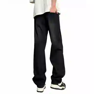 加菲猫家族 美式潮流高街复古水洗做旧直筒垂感高级感显高宽松舒适透气简约日常时尚百搭字母印花系带调节中腰牛仔裤 男女同款