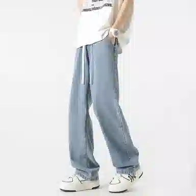 加菲猫家族 美式街头复古水洗做旧纯色简约舒适宽松直筒个性百搭垂坠感时尚痞帅嘻哈潮牌中性风青春活力牛仔裤 男女同款