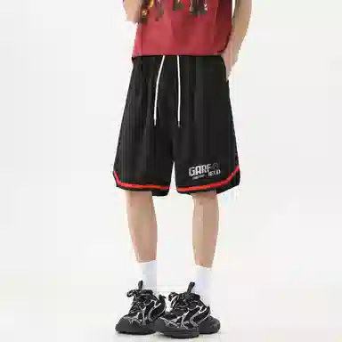 加菲猫家族 美式简约字母设计卡通动漫加菲猫图案印花宽松舒适透气松紧系带户外运动跑步篮球日常通勤百搭五分休闲短裤 男女同款