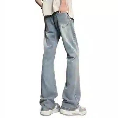 加菲猫家族 美式复古高街痞帅潮牌水洗做旧纯色基础款嘻哈宽松百搭长裤时尚简约舒适轻薄废土风微喇牛仔裤 男女同款